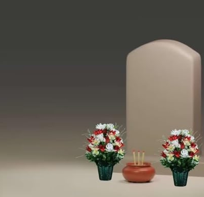 Product: Taozhiyuan Welcome Logo Flowers Red Tulips and White Iris Potted Flower Cemetery Arrangement, Graveside Flowers in Weighted Pot for Grave Decoration