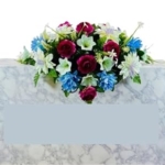 Product: Jucgghk Vivid and Realistic Floral Art 30" Blue and Purple Cemetery Saddle, Artificial Headstone Saddle for Outdoor Gravestone Decorations