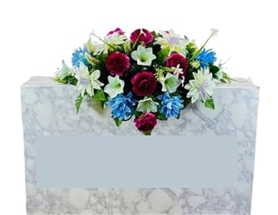 Product: Jucgghk Vivid and Realistic Floral Art 30" Blue and Purple Cemetery Saddle, Artificial Headstone Saddle for Outdoor Gravestone Decorations