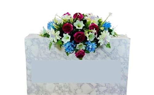 Product: Jucgghk Vivid and Realistic Floral Art 30" Blue and Purple Cemetery Saddle, Artificial Headstone Saddle for Outdoor Gravestone Decorations