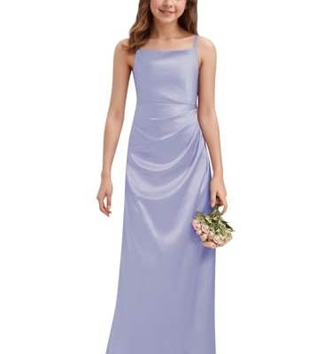 Product: WDCVGTR Pleated Satin Junior Bridesmaid Dress for Wedding Lavender Sleeveless Flower Girl Dress Little Girls Holiday Pageant Elegant Gowns 8