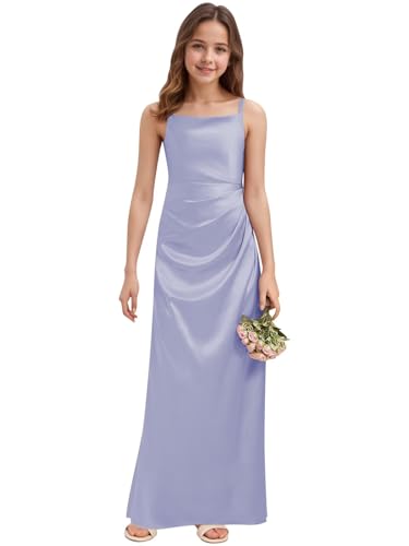Product: WDCVGTR Pleated Satin Junior Bridesmaid Dress for Wedding Lavender Sleeveless Flower Girl Dress Little Girls Holiday Pageant Elegant Gowns 8