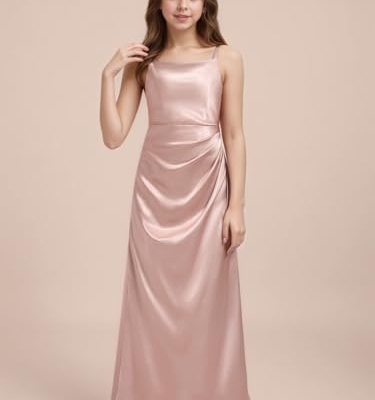 Product: WDCVGTR Lilac Junior Bridesmaid Dress Straps Satin Teen Girl Wedding Guest Gowns A-Line Square Neck Prom Party Flower Girl Dress 14