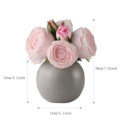 Product: SHUawan Artificial Rose Flowers with Ceramic Vase – 20cm Silk Bouquet for Home, Wedding, Party, Festival Decoration