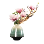 Product: SHUawan Artificial Magnolia Flower Set with Ceramic Vase – Faux Silk Flower Arrangement for Home, Office, Dining Table Décor
