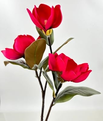 Silky Flower Store Red Artificial Magnolia Stem, 3 Heads, Realistic Faux Flower for Wedding Home Decor, 30in 8 8 Product: 3PCS Red 3 Heads Magnolia Stem,30" Realistic Artificial Flower for Wedding Table DIY Floral Arrangement Party Home Decor(NO VASE) for Wedding/Home Decoration