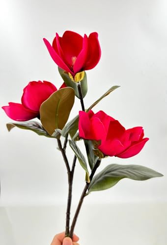 Silky Flower Store Red Artificial Magnolia Stem, 3 Heads, Realistic Faux Flower for Wedding Home Decor, 30in 2 2 Product: 3PCS Red 3 Heads Magnolia Stem,30" Realistic Artificial Flower for Wedding Table DIY Floral Arrangement Party Home Decor(NO VASE) for Wedding/Home Decoration