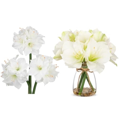 Product: Briful 2 Pack White Amaryllis Artificial Flower Bundle for Home Office Room Table Vase Arrangement Centerpiece