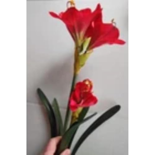 Silky Flower Store Red Amaryllis Silk Floral Arrangement, Artificial Flowers with Bulb, Crimson Faux Stem, 9in 2 2 Product: Amaryllis with Bulb Silk Floral Arrangements Red Artificial Flowers