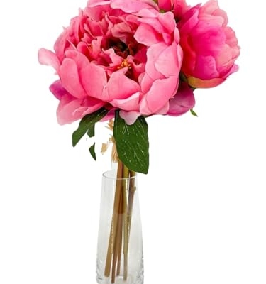 Product: 5 Stem Pink Flowers Tipped,Artificial Peony Bouquet for Indoor Vase Home Table Centerpieces Wedding(NO VASE) for Wedding/Home Decoration