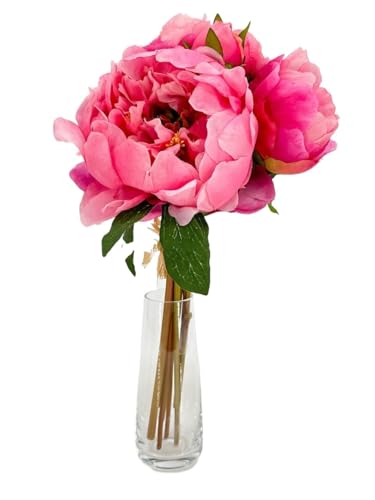Product: 5 Stem Pink Flowers Tipped,Artificial Peony Bouquet for Indoor Vase Home Table Centerpieces Wedding(NO VASE) for Wedding/Home Decoration