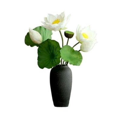 Product: LIAN16PENG Floral Installations Artificial Lotus Lotus Leaves Bouquet Ornament Silk Flowers Fake Flowers Table Decorations Living Room Decoration Simulation Flowers Party Decoration(White)
