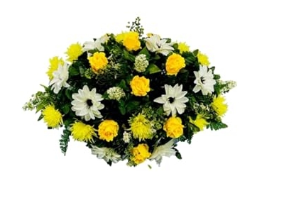 Product: Jucgghk Vivid and Realistic Floral Art Artificial Yellow and White Cemetery Saddle, Beautiful Headstone Saddle, Saddle, Sympathy Flowers for Grave Tombstone Decorations(Yellow)