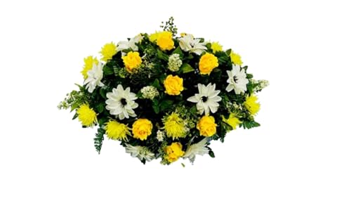 Product: Jucgghk Vivid and Realistic Floral Art Artificial Yellow and White Cemetery Saddle, Beautiful Headstone Saddle, Saddle, Sympathy Flowers for Grave Tombstone Decorations(Yellow)
