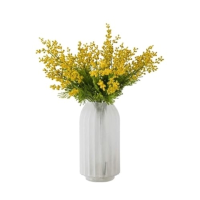 Product: GTEFSWS Artificial Flowers Fake Flower Artificial Yellow Acacia Flowers Mimosa Plush Silk Flower Fake Flower Vase Set Home Wedding Party Table Decor(Frosted Vase+Flower)