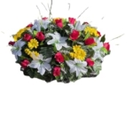 Product: Jucgghk Vivid and Realistic Floral Art Artificial Cemetery Flowers Saddle,White, Yellow and Red Single Headstone Cemetery Saddle for Outdoor Grave Decorations
