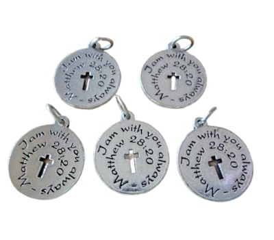 Product: 5 Pewter Say I Am With You Always Matthew 2820 Cross Memory Grief Funeral Charm Decoration Accessories Pendant Charm For Making Bracelets Necklace Earrings Jewelry DIY