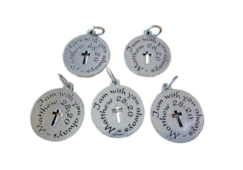 Product: 5 Pewter Say I Am With You Always Matthew 2820 Cross Memory Grief Funeral Charm Decoration Accessories Pendant Charm For Making Bracelets Necklace Earrings Jewelry DIY