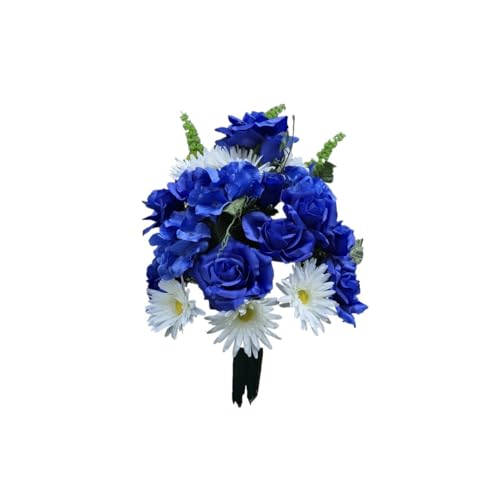 Product: Blue Roses Headstone Saddle and Cemetery Cone, White Gerbera Daisies Hydrangeas Cemetery Cone for Cemetery Decoration Garland for Table Centerpiece Holiday Party Weddi