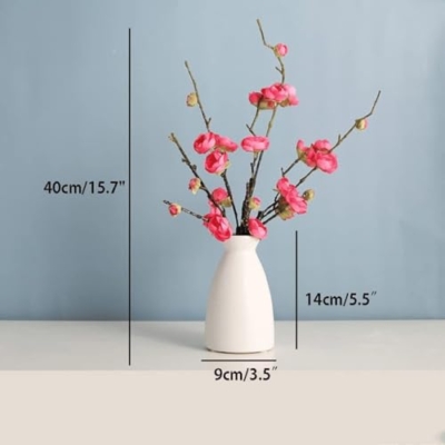 Product: SHUawan Artificial Plum Blossom Flowers with Ceramic Vase – Lifelike Silk Bouquet Faux Plants for Home Table Party Décor