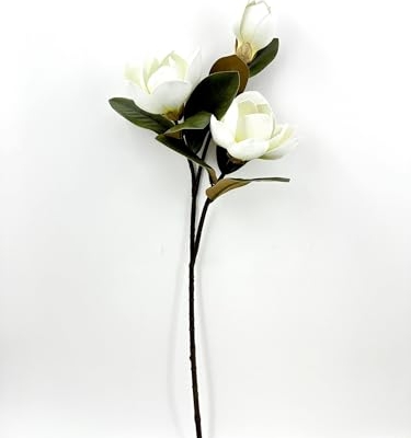 Silky Flower Store White Real Touch Magnolia Stem, 3 Heads Artificial Flower Wedding Home Decor, 30in 8 8 Product: 3PCS White Real Touch 3 Heads Magnolia Stem,30" Realistic Artificial Flower for Wedding Table DIY Floral Arrangement Party Home Decor(NO VASE) for Wedding/Home Decoration