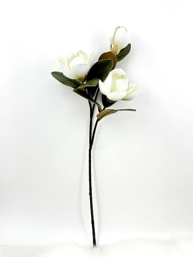 Silky Flower Store White Real Touch Magnolia Stem, 3 Heads Artificial Flower Wedding Home Decor, 30in 2 2 Product: 3PCS White Real Touch 3 Heads Magnolia Stem,30" Realistic Artificial Flower for Wedding Table DIY Floral Arrangement Party Home Decor(NO VASE) for Wedding/Home Decoration