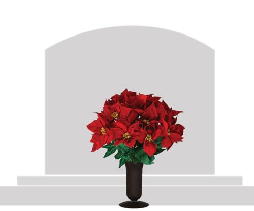 Product: Sympathy Silks Artificial Cemetery Flowers – Christmas Poinsettias, Outdoor Winter Grave Decorations - Red Poinsettia Bouquet