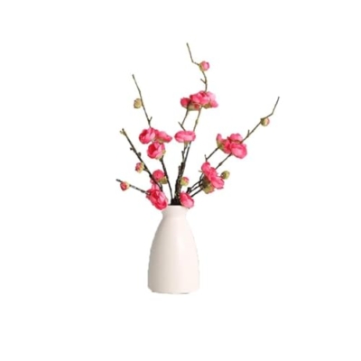 Product: SHUawan Artificial Plum Blossom Flowers with Ceramic Vase – Lifelike Silk Bouquet Faux Plants for Home Table Party Décor