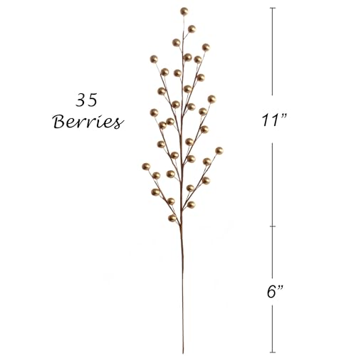 Product: Set of 48 Gold Holly Berry Stem Picks - 19" Decorative Wire Stem Branch Sprays for Christmas Tree Decoration, Holiday Décor, Silk Flower Arrangements, Home DIY Crafts, 35 Red Berries on Each Stem