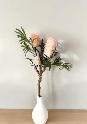 Silky Flower Store Artificial Banksia Flower Stem Pink Light Red, Realistic Floral Branch Wedding Home Décor, 35 inch 10 10 Product: Jucgghk Vivid and Realistic Floral Art 35" Tall Banksia Flower Branch,Artificial Pink Flower for Centerpieces | DIY Floral | Wedding/Home Decoration | Gifts(NO VASE)(Light red)