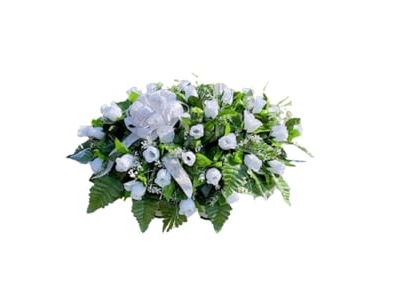 Product: Jucgghk Vivid and Realistic Floral Art Artificial Cemetery Flower Saddles, White Rose Headstone Flower Saddle Grave Decorations,Cemetery Memorial Flowers for Grave Tombstone Decorations