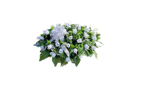 Product: Jucgghk Vivid and Realistic Floral Art Artificial Cemetery Flower Saddles, White Rose Headstone Flower Saddle Grave Decorations,Cemetery Memorial Flowers for Grave Tombstone Decorations