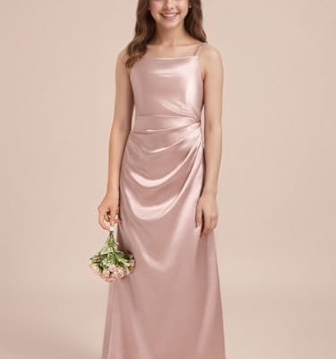 Product: WDCVGTR Pleated Satin Junior Bridesmaid Dress for Wedding Lavender Sleeveless Flower Girl Dress Little Girls Holiday Pageant Elegant Gowns 8