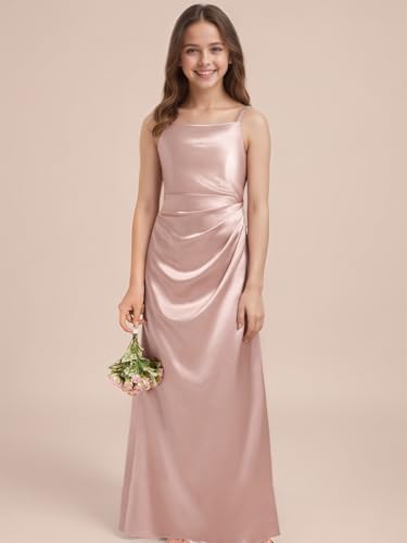 Product: WDCVGTR Pleated Satin Junior Bridesmaid Dress for Wedding Lavender Sleeveless Flower Girl Dress Little Girls Holiday Pageant Elegant Gowns 8