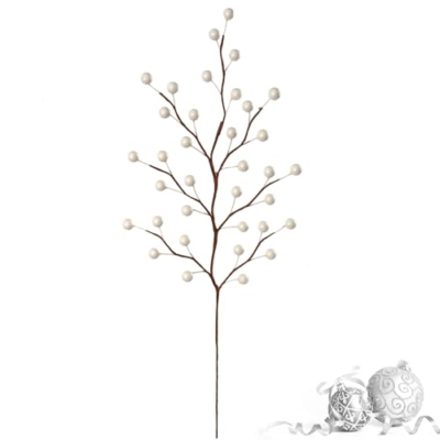 Product: Set of 72 White Holly Berry Stem Picks - 19" Decorative Wire Stem Branch Sprays for Christmas Tree Decoration, Holiday Décor, Silk Flower Arrangements, Home DIY Crafts, 35 Red Berries on Each Stem