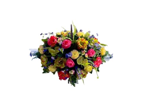 Product: Jucgghk Vivid and Realistic Floral Art Headstone Flower Saddle,Artificial Memorial Day Cemetery Flowers for Outdoor Gravestone Decorations (Yellow,Pink)