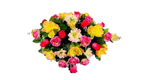 Product: Jucgghk Vivid and Realistic Floral Art Artificial Yellow Sunflower Fall Cemetery Saddle, 30" Autumn Cemetery Saddle, Headstone Saddle Arrangement for Outdoor Gravestone Decorations