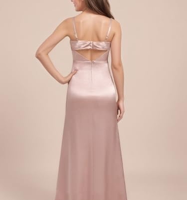 Product: WDCVGTR Lilac Junior Bridesmaid Dress Straps Satin Teen Girl Wedding Guest Gowns A-Line Square Neck Prom Party Flower Girl Dress 14
