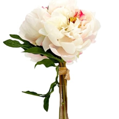 Product: 5 Stem White and Pink Flowers Tipped,Artificial Peony Bouquet for Indoor Vase Home Table Centerpieces Wedding(NO VASE) for Wedding/Home Decoration