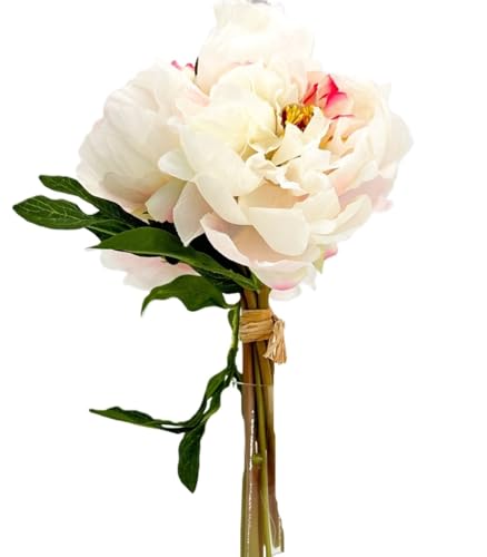 Product: 5 Stem White and Pink Flowers Tipped,Artificial Peony Bouquet for Indoor Vase Home Table Centerpieces Wedding(NO VASE) for Wedding/Home Decoration