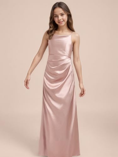 Product: WDCVGTR Lilac Junior Bridesmaid Dress Straps Satin Teen Girl Wedding Guest Gowns A-Line Square Neck Prom Party Flower Girl Dress 14