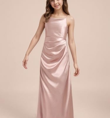 Product: WDCVGTR Pleated Satin Junior Bridesmaid Dress for Wedding Lavender Sleeveless Flower Girl Dress Little Girls Holiday Pageant Elegant Gowns 8