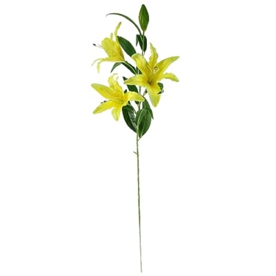 Silky Flower Store Artificial Golden Lily Faux Flower Stems, Leaf Design, 3 Blooms and Bud, Decorative Silk Flowers 20.5cm 7 7 Product: Leaf Design Artificial Flowers