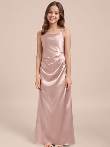 Product: WDCVGTR Lilac Junior Bridesmaid Dress Straps Satin Teen Girl Wedding Guest Gowns A-Line Square Neck Prom Party Flower Girl Dress 14