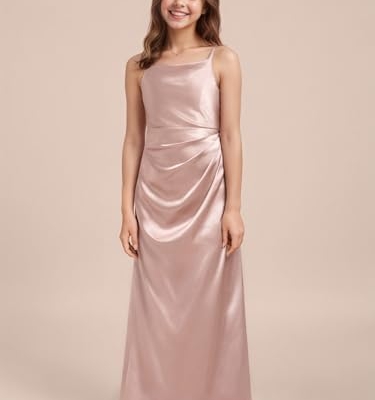 Product: WDCVGTR Pleated Satin Junior Bridesmaid Dress for Wedding Lavender Sleeveless Flower Girl Dress Little Girls Holiday Pageant Elegant Gowns 8