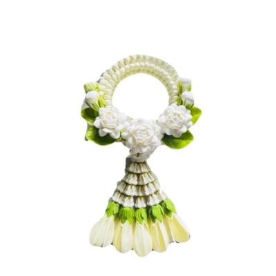 Product: Handmade Thai Garland – Artificial Jasmine Lei with Clay Orchid & Crown Flowers, 10” Long Floral Decoration for Home Altar & Spiritual Gift