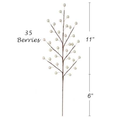 Silky Flower Store White Holly Berry Stem Picks, Faux Christmas Berry Picks, Bendable Wired Holiday Floral Stems, 19in 6 6 Product: Set of 48 White Holly Berry Stem Picks - 19" Decorative Wire Stem Branch Sprays for Christmas Tree Decoration, Holiday Décor, Silk Flower Arrangements, Home DIY Crafts, 35 Red Berries on Each Stem