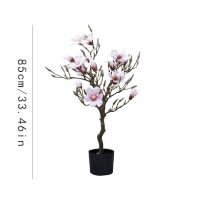 Product: Artificial Bonsai Pink Magnolia Tree, 33-Inch Faux Plant for Indoor and Outdoor Decoration, Rubber PEVA Material, Low-Maintenance Home Office Décor