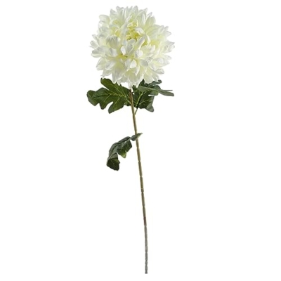 Silky Flower Store Artificial White Chrysanthemum Stem, Leaf Design Faux Silk Flower, Oversized Reflex Bloom, 75cm 8 8 Product: Leaf Design Artificial Chrysanthemum Stem Flowers