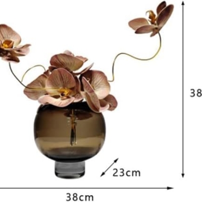 Product: Light Luxury Artificial Butterfly Orchid Arrangement with Fake Curry Glass Vase – Plastic Faux Flower Decor for Living Room, Dining Table & Coffee Table